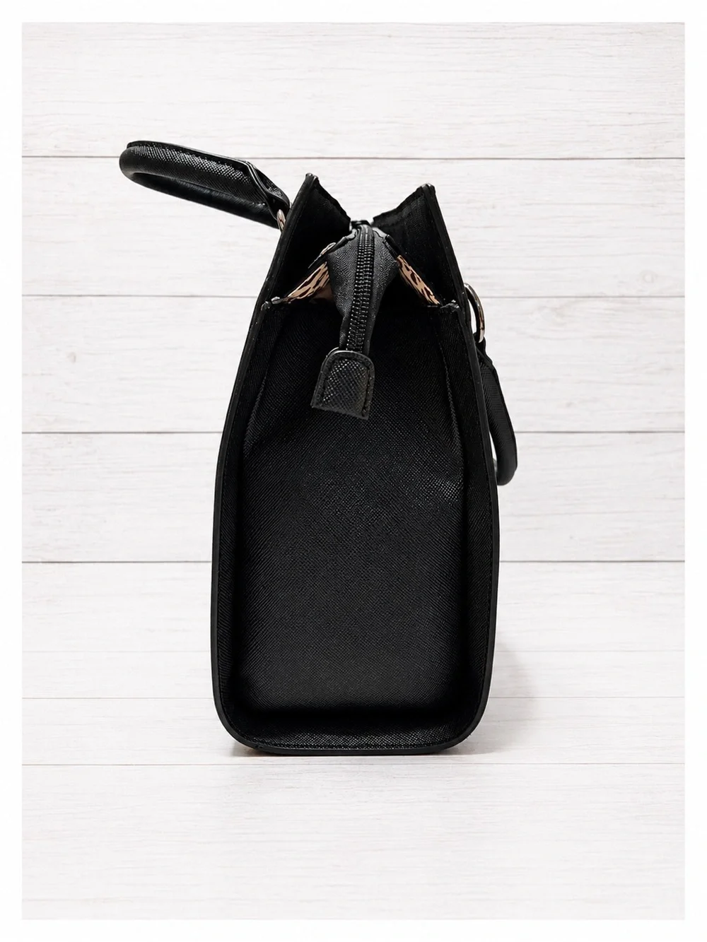 JustFab Black Structured Satchel with Chain Accent